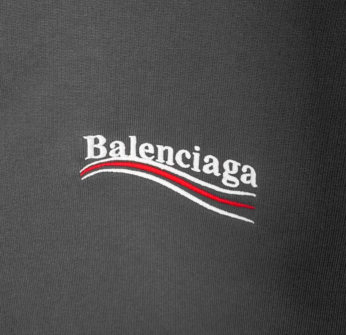[M] 발렌시아가 남성 폴리티컬 자수 로고 라지핏 후드 티셔츠 그레이 상품이미지4