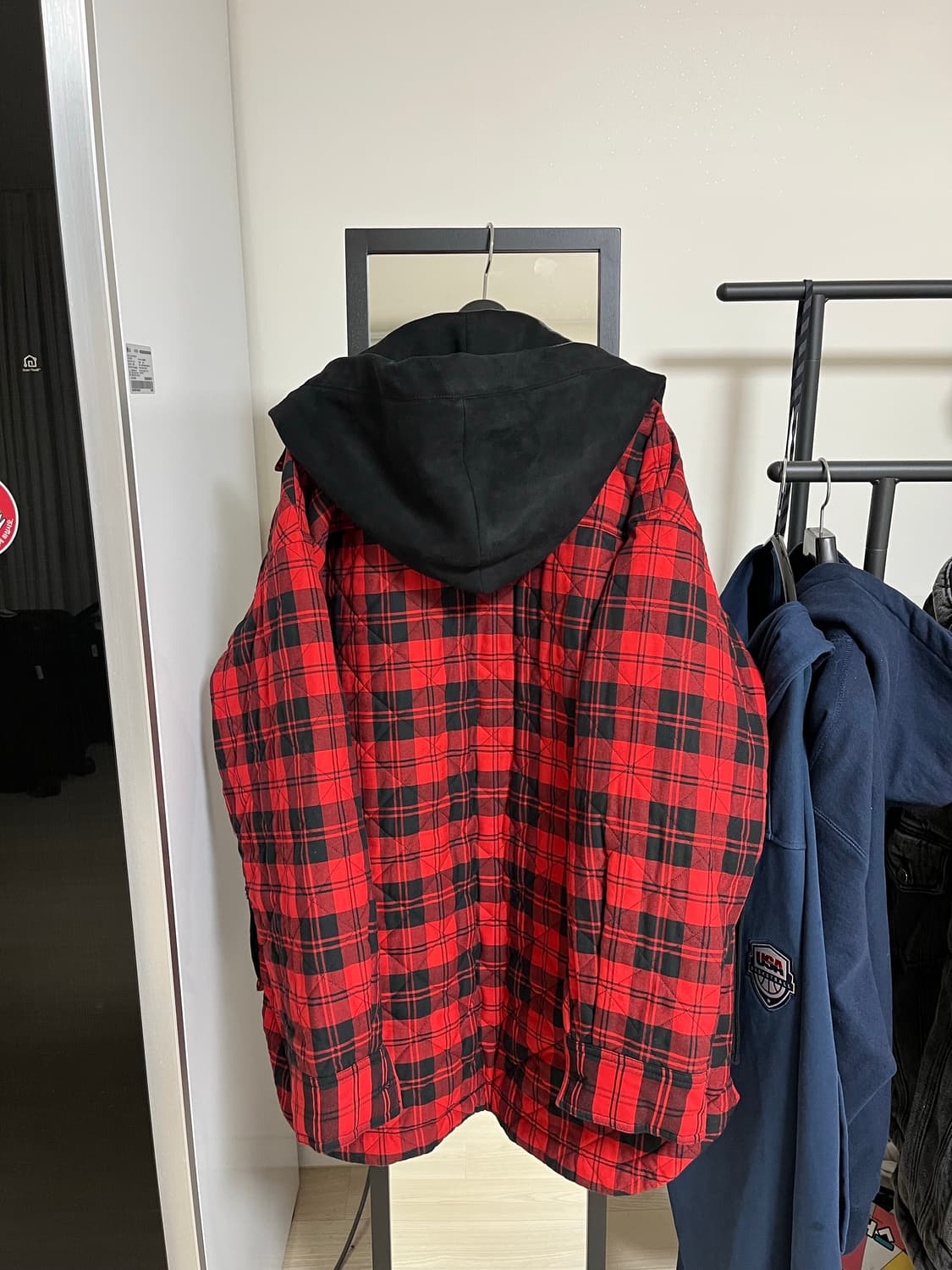 송지오옴므 레드퀄팅 체크후드자켓 50사이즈 상품이미지2