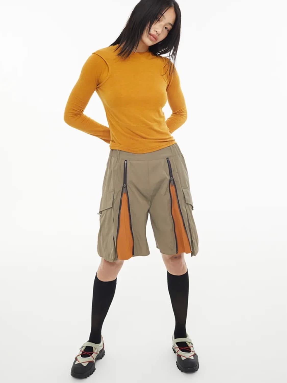 유틸리티 더블 집 버뮤다 쇼츠 카키 상품이미지3