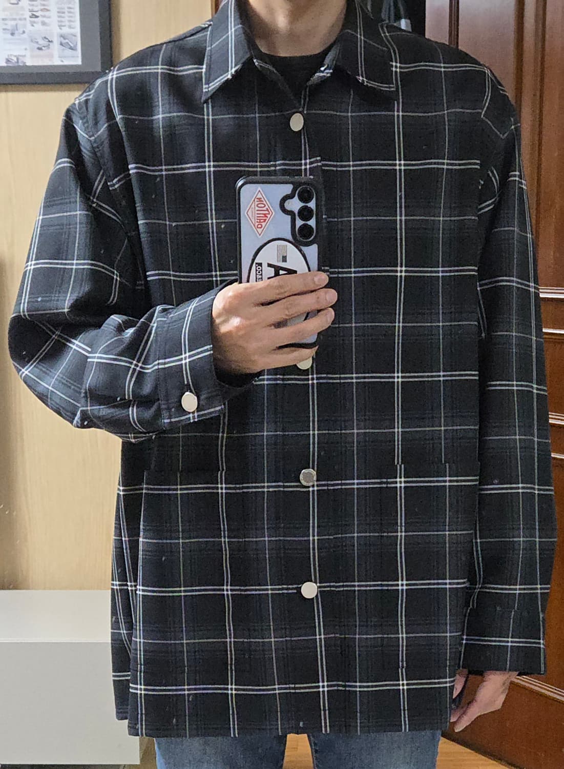 (착샷) 솔리드옴므 체크 셔츠 자켓 오버핏 상품이미지7