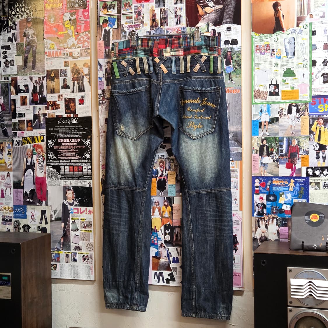 JPN 레이어드 체크 배색 데님 팬츠 상품이미지3