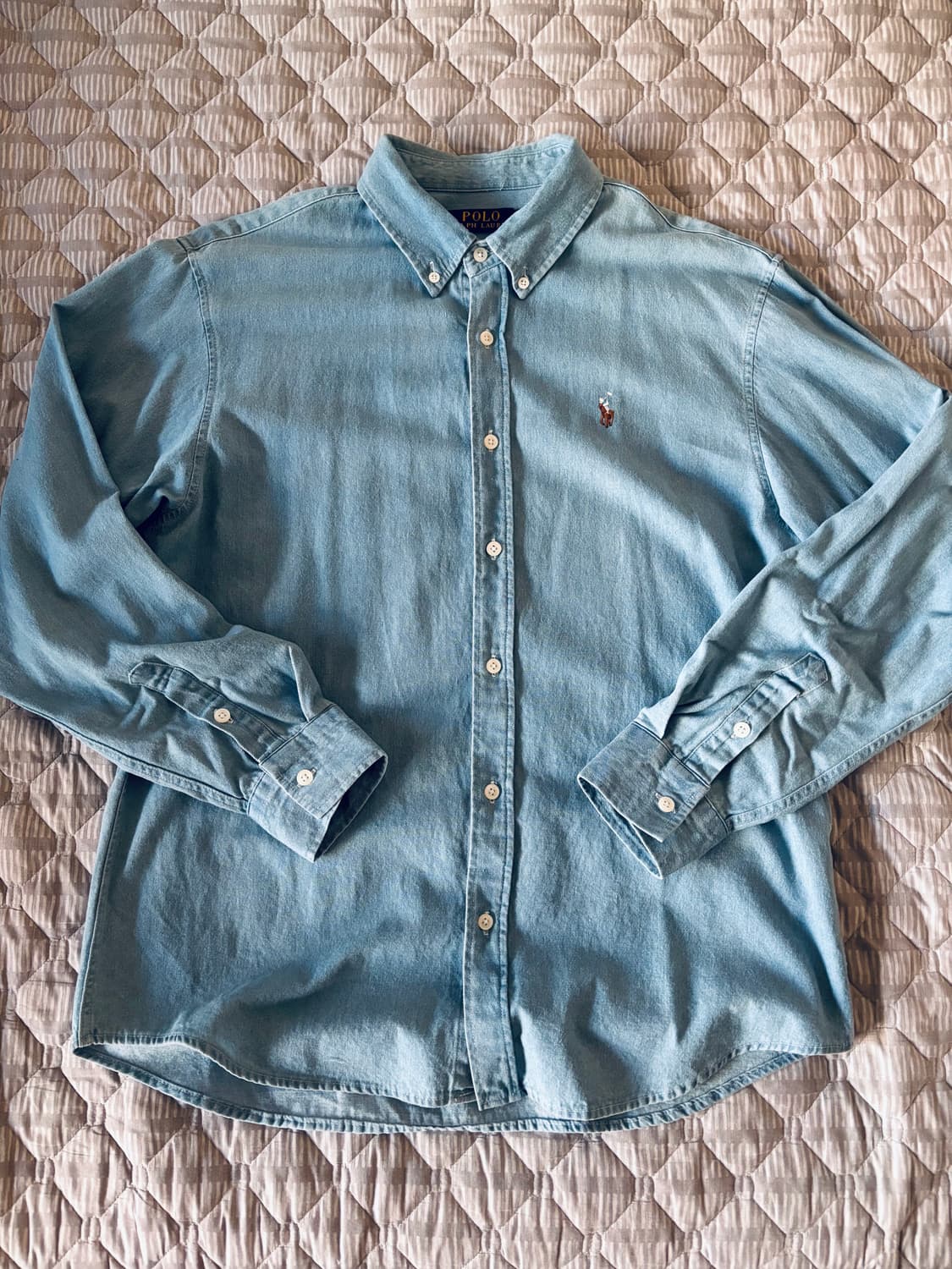 폴로 랄프 로렌 커스텀핏 샴브레이 셔츠 라이트 파스텔 블루 L사이즈 상품이미지1