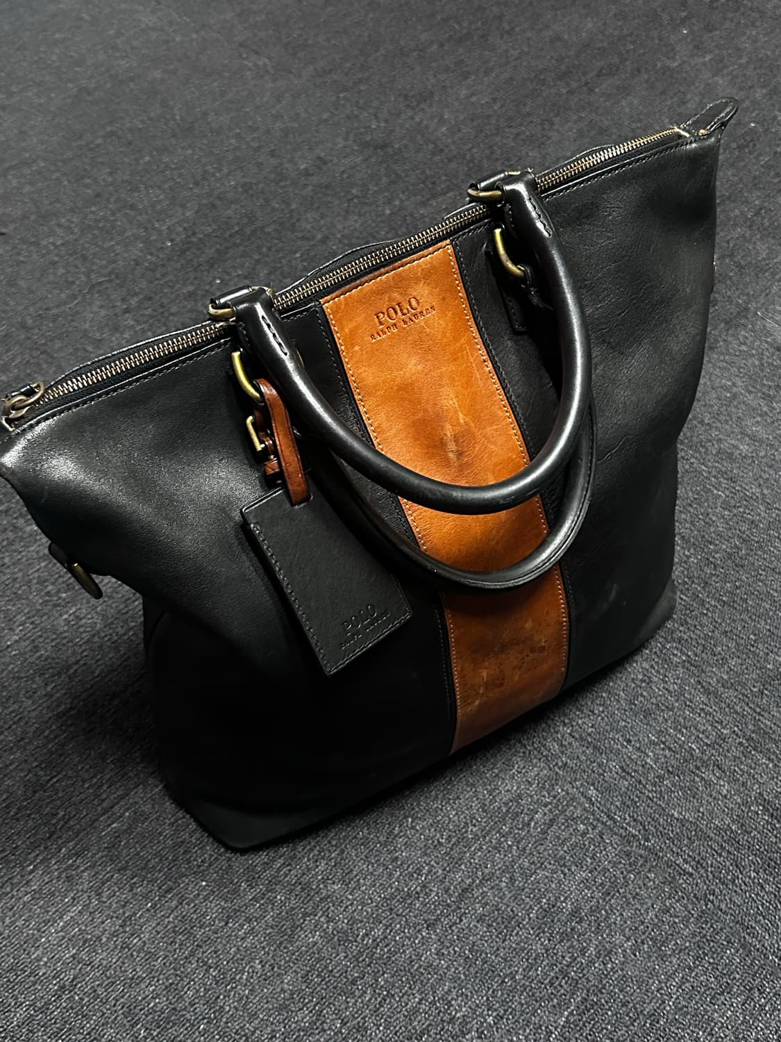 Polo by Ralph Lauren 블랙브라운 통가죽 레더 토트백 상품이미지5