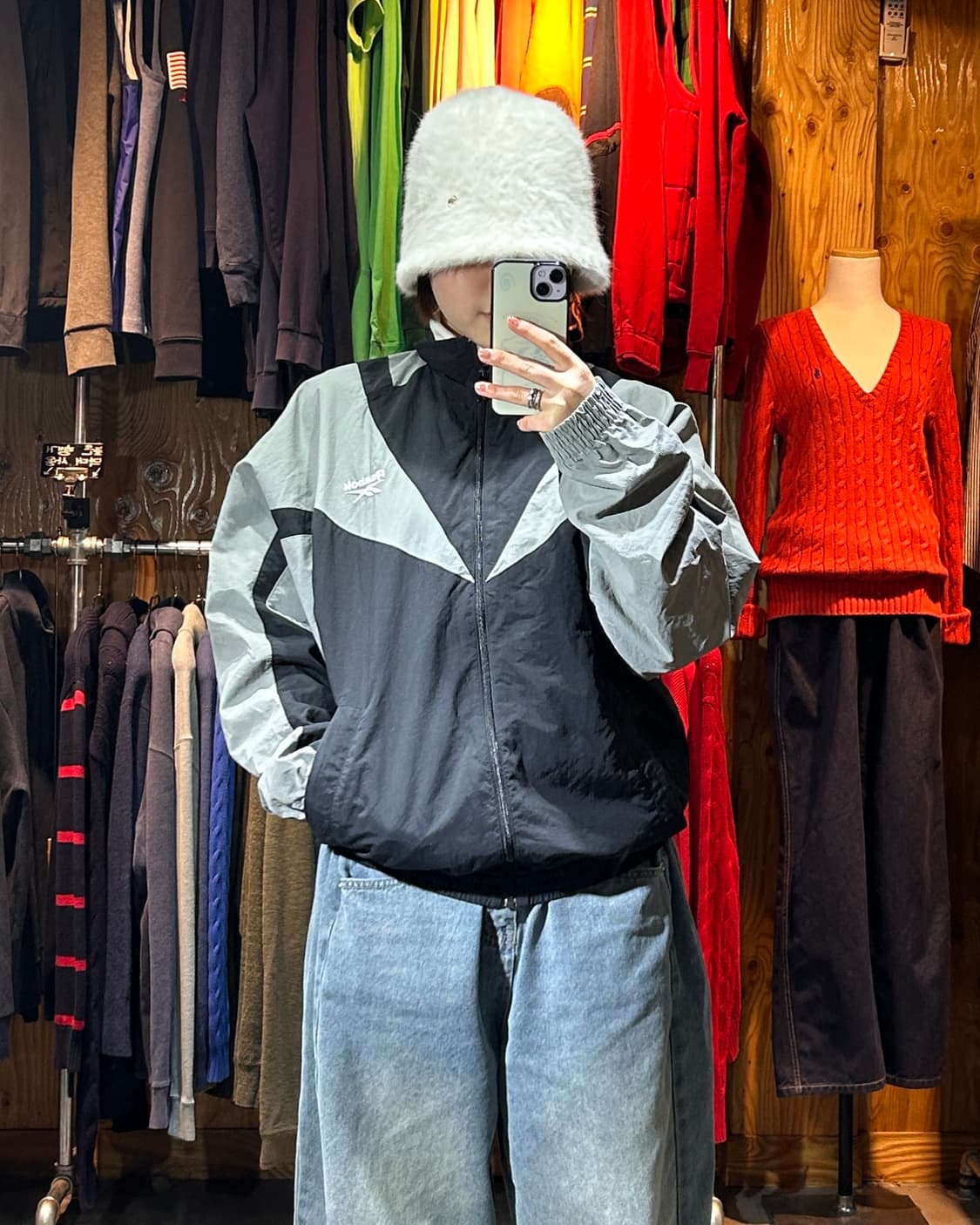 L 리복 90s 올드스쿨 V라인 배색 블랙 바람막이 상품이미지1