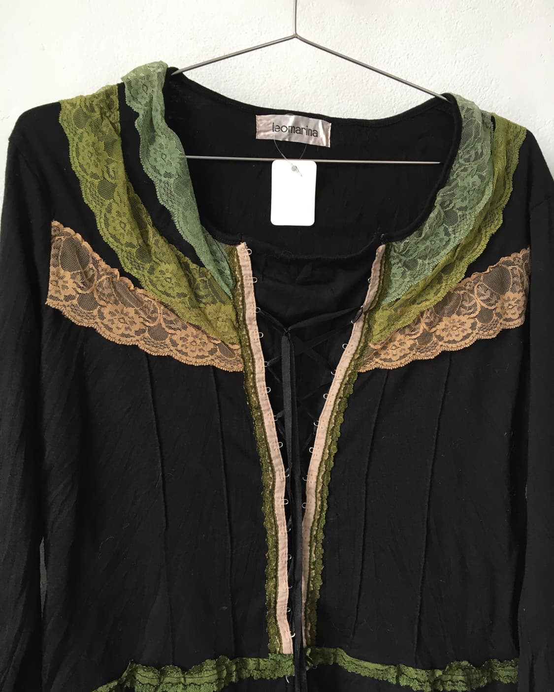 Lace trimming lace up point sleeve 상품이미지3