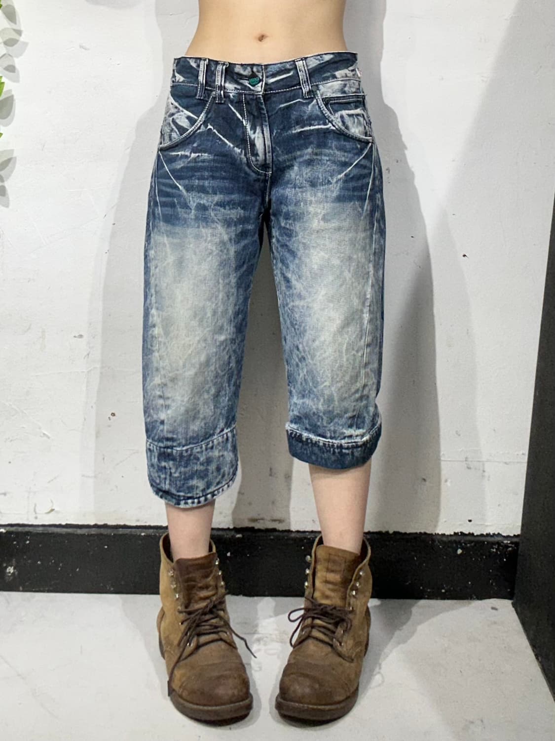 애비수 진청 데미지 워싱 데님 팬츠 청바지 힙합 반바지  상품이미지3