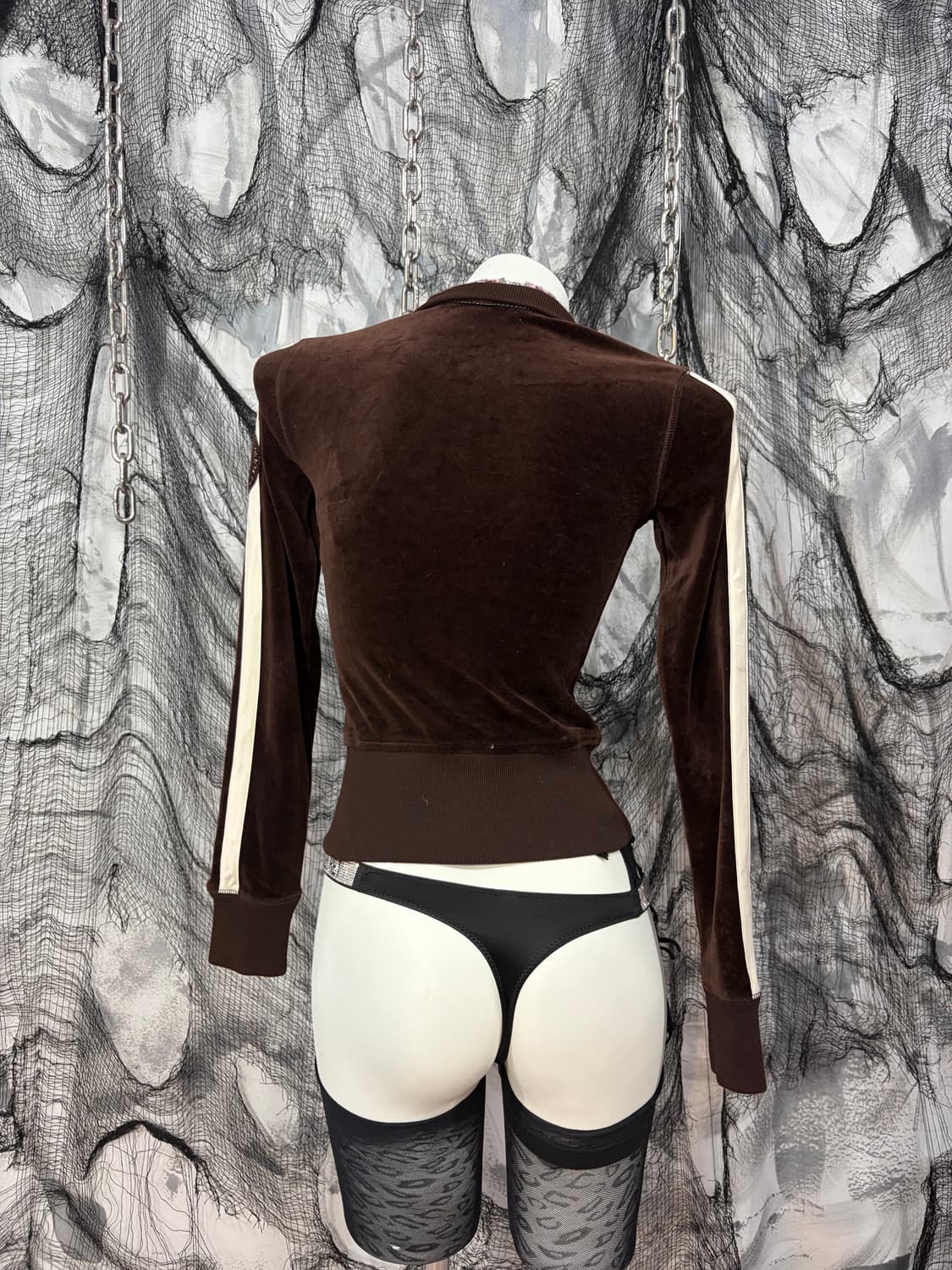 Y2K slim fit crop brown Velvet jersey 상품이미지10