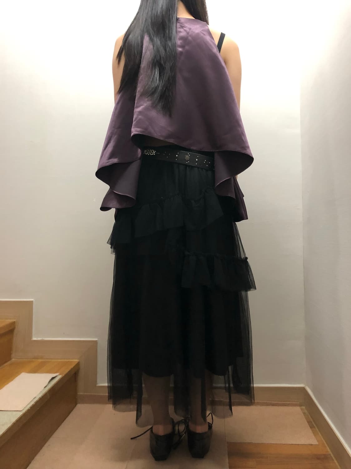 빈티지 블랙 레이스 러플 롱 스커트 상품이미지8