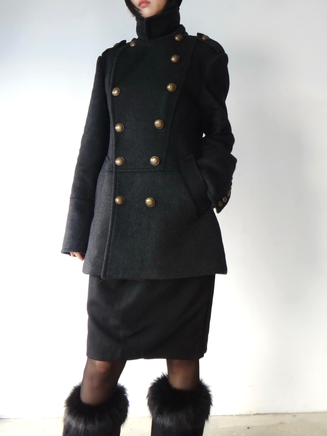 Epaulet double breasted half coat 상품이미지8
