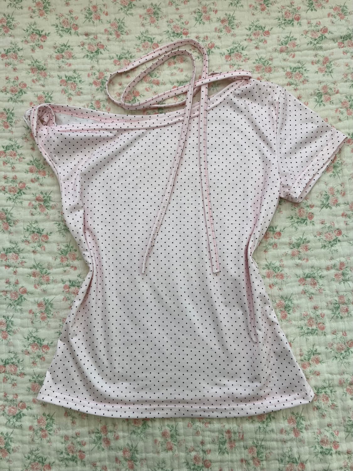 빈티지 딸기 우유 핑크 땡땡이 초크 반팔 1044 y2k 스트릿 갸루 펑 상품이미지1