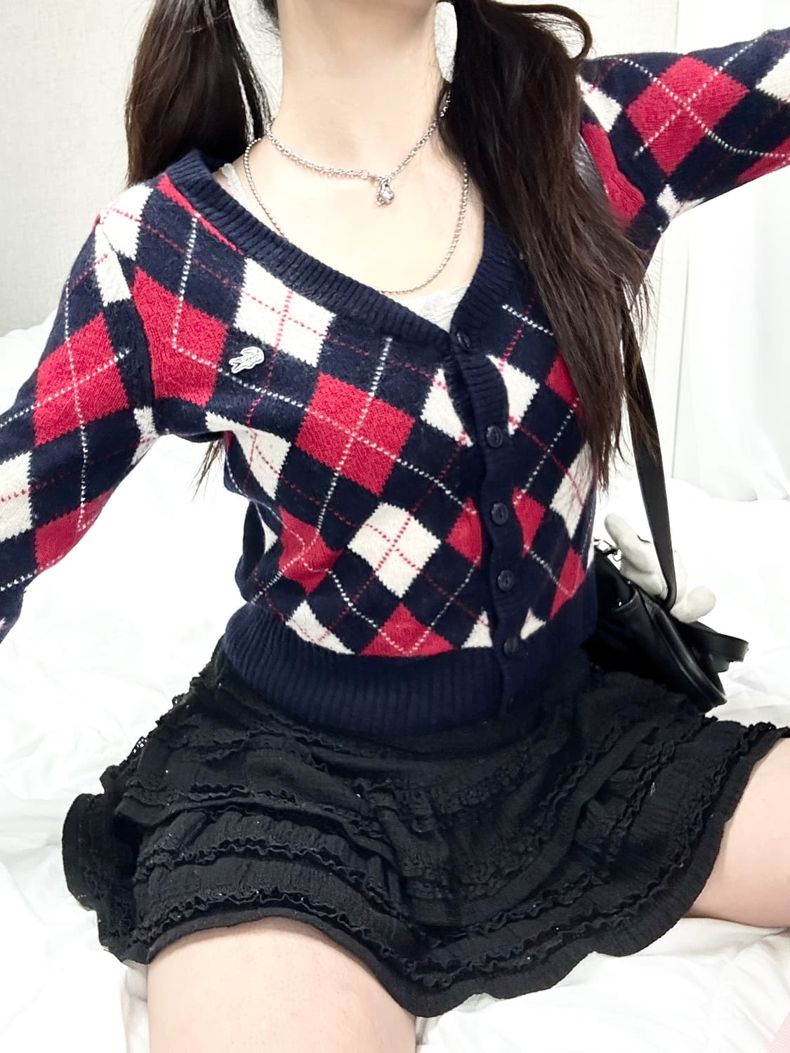 라코스테 아가일체크 캐시혼방 울 가디건 상품이미지5