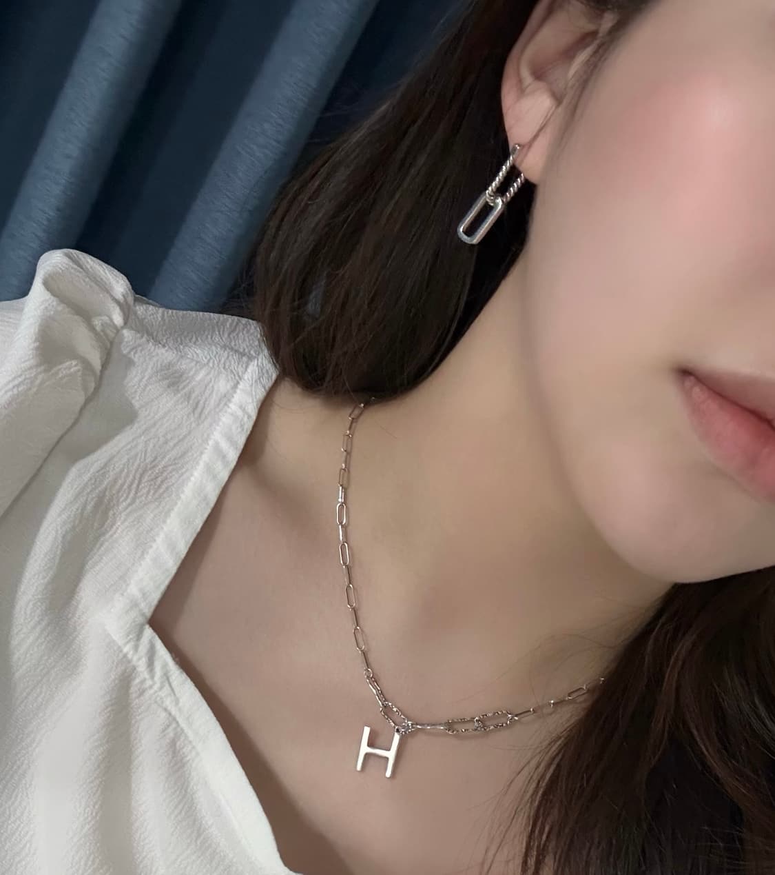 실버925 목걸이 귀걸이 세트 (착용샷 O) 상품이미지4