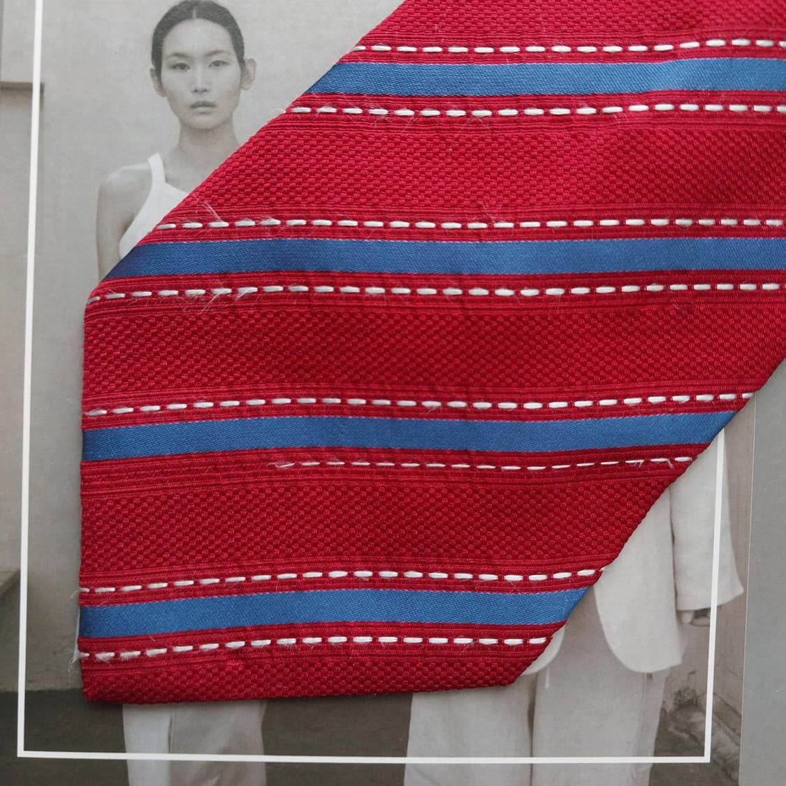 로에베 실크 레드 스트라이프 넥타이 9.5cm B등급 K2523 상품이미지5