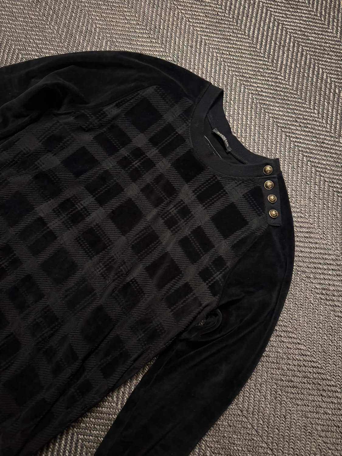 발망 체크 벨벳 견장 버튼 니트 L 상품이미지2