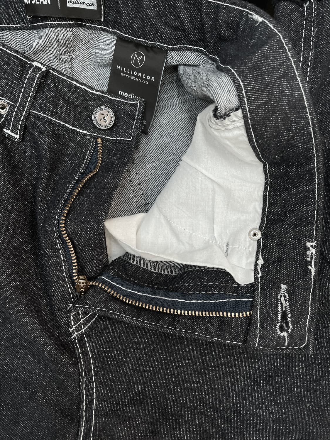 밀리언코르(MILLIONCOR) 생지 화이트 스티치 부츠컷 데님 상품이미지6