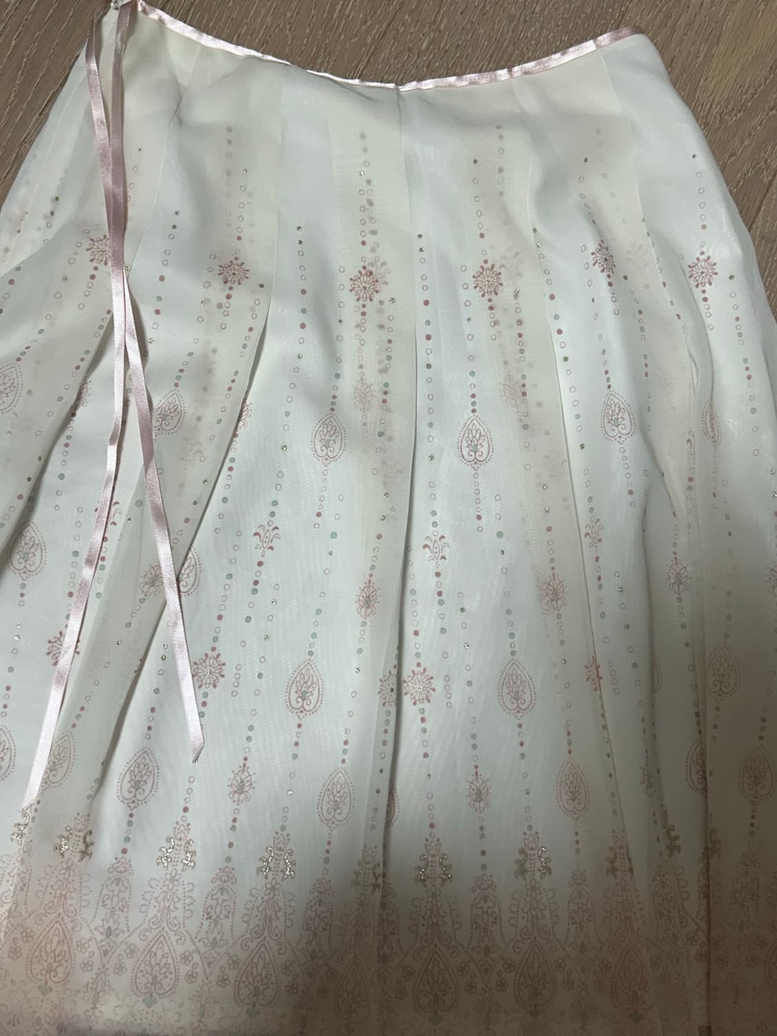 빈티지 모리걸 쉬폰 미디 화이트 핑크 스커트 상품이미지1