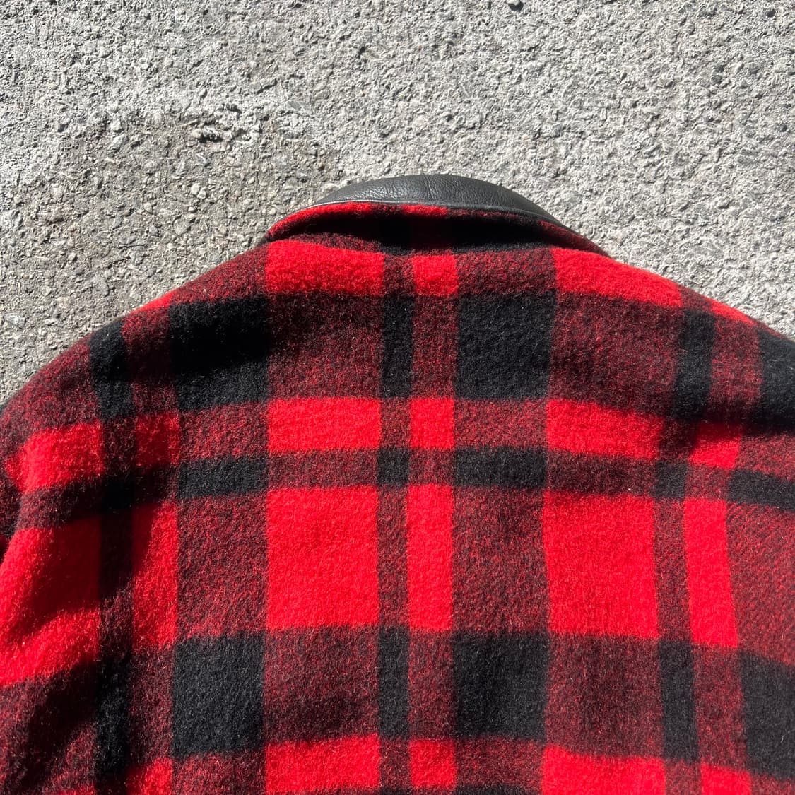 90’s 레더 칼라 울 체크 자켓 상품이미지7