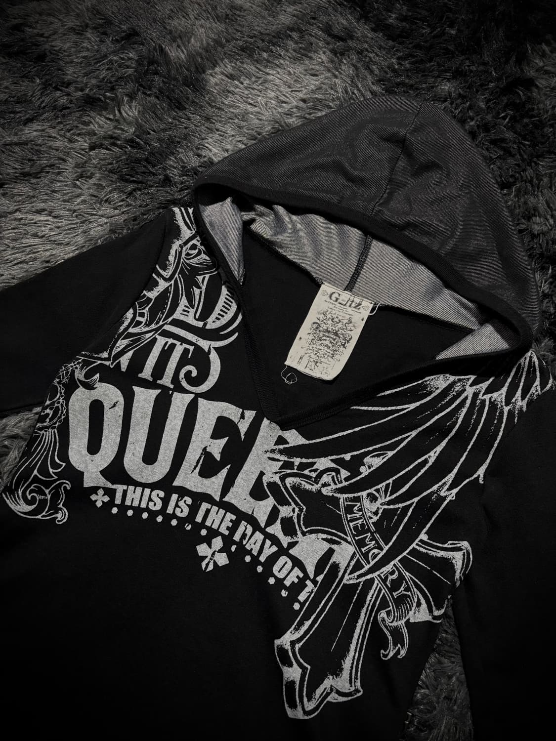 Glitz  블랙 날개 실버 레터링 반팔 후디 상품이미지7