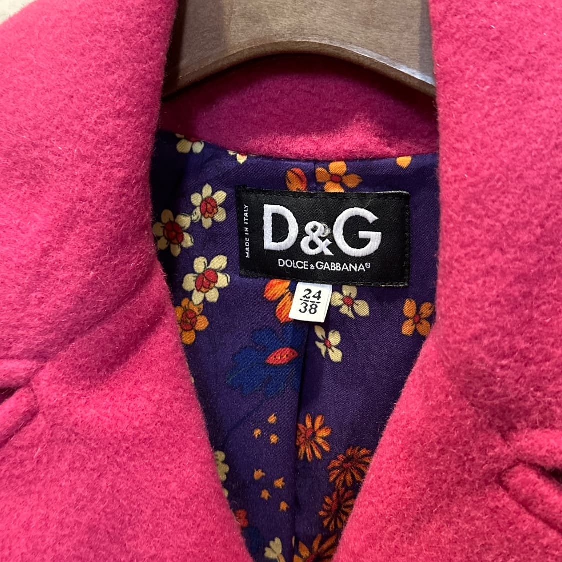 돌체앤가바나 더블 하프 코트 벨티드 투포켓 패턴 안감 디테일 핑크 상품이미지6