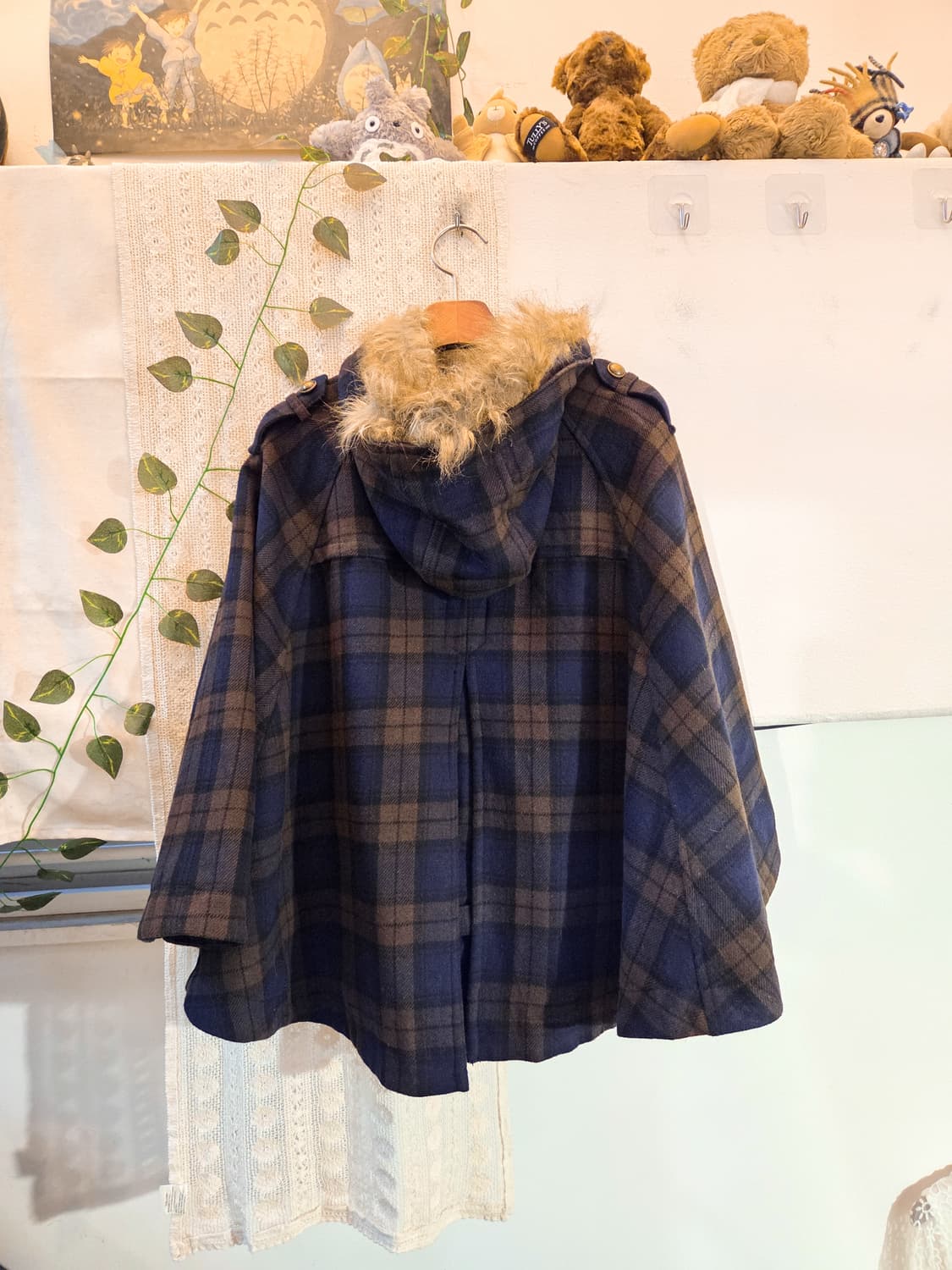 초코 네이비 체크 케이프 코트 상품이미지6