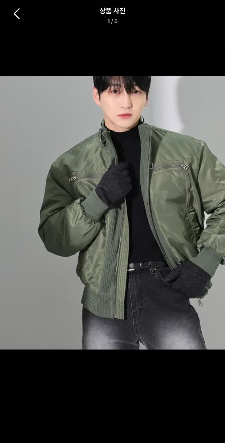 Free / 카키 ) 스트릿 무드 + 소재 믹스 오버핏 항공점퍼 상품이미지1