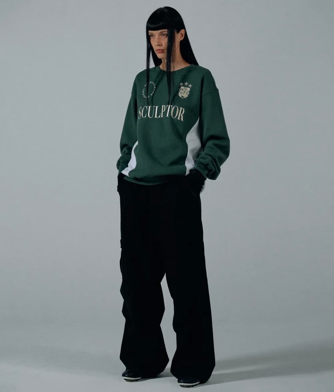 스컬프터 컬러블록 맨투맨 그린 S 상품이미지1