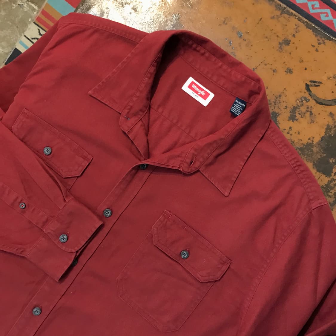 랭글러 투포켓 버건디 레드 코튼 워크 셔츠 남성 115 빅사이즈 상품이미지3