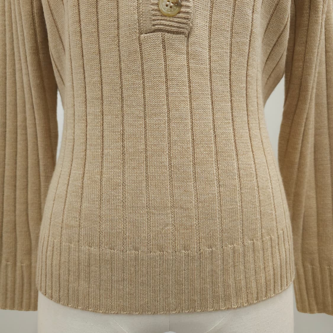 울 100  베이지 골지 카라 니트 상품이미지5