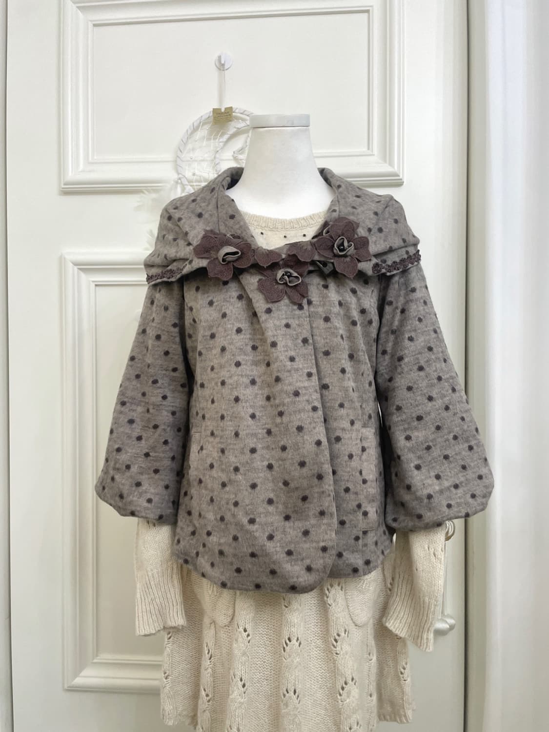 brown dot soft unbalance flower lace poi 상품이미지6