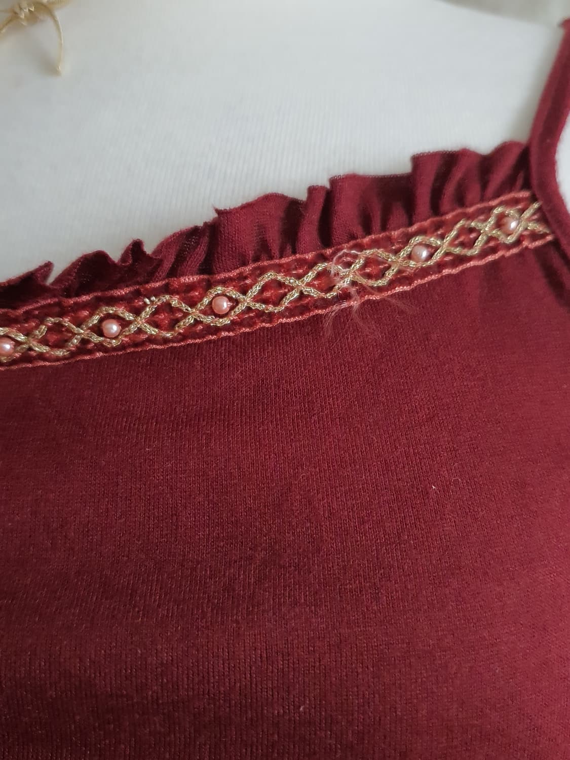 [빈티지] 버건디 프릴 끈나시 블라우스 상품이미지2