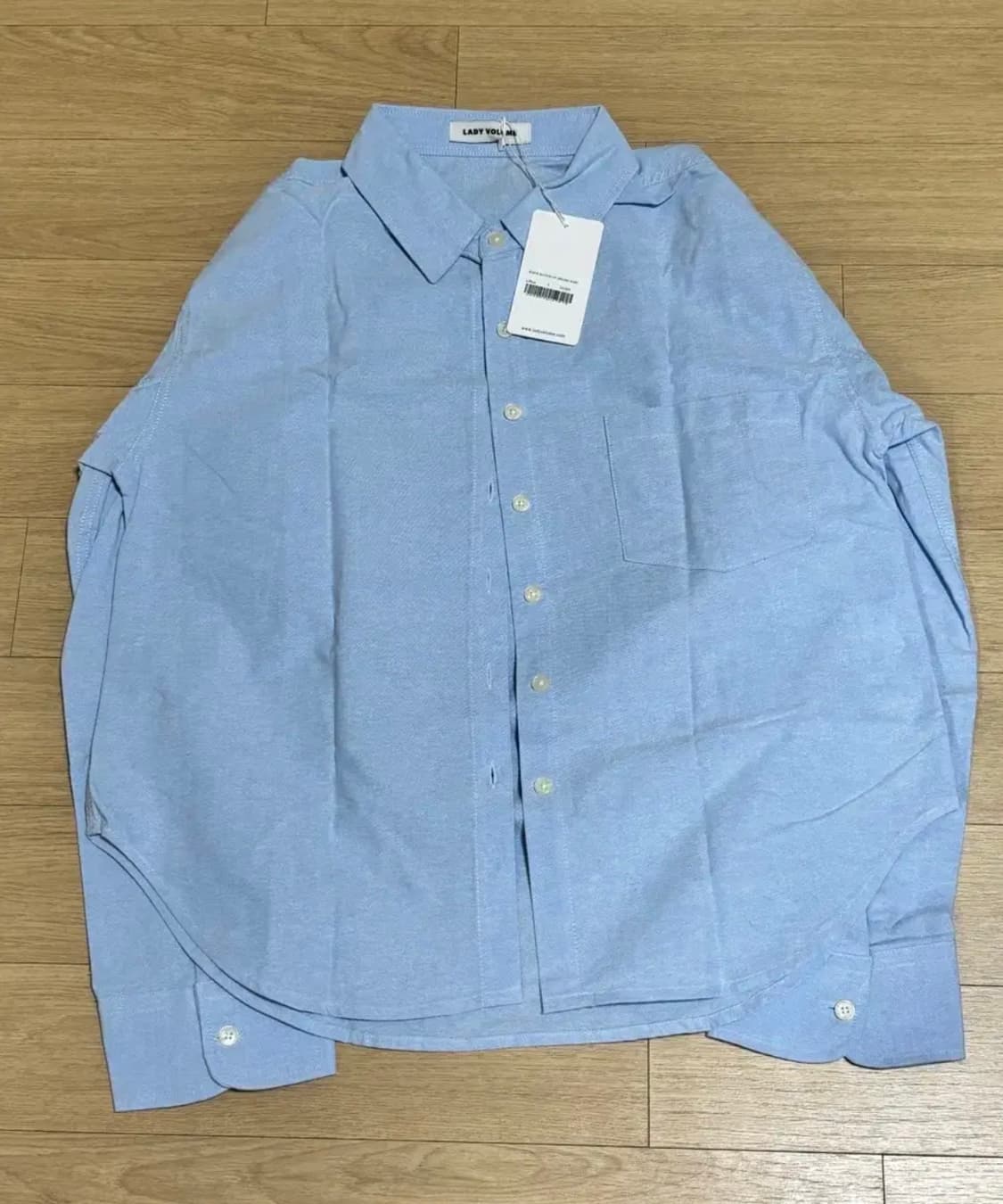 레이디 볼륨 슬리브 버튼 업 옥스포드 셔츠 라이트블루 하늘색 카라와이셔츠 상품이미지5