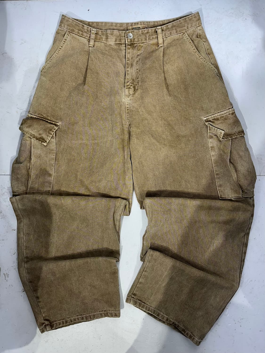 빈티지 베이지 워싱 벌룬핏 와이드 카고 바지 데님 팬츠  상품이미지4
