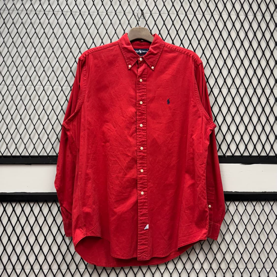 폴로 랄프로렌 솔리드 긴팔 셔츠 네이비 포니 포인트 레드 상품이미지1