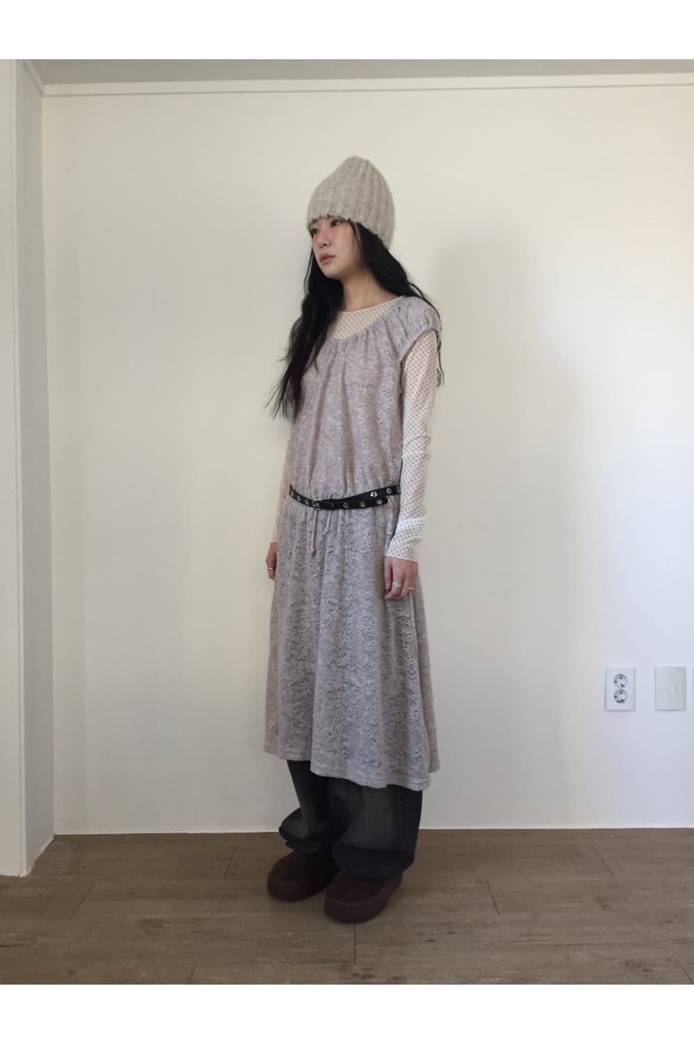 샵더기 Duggy 크로셰 롱 니트 원피스 바이올렛  상품이미지1