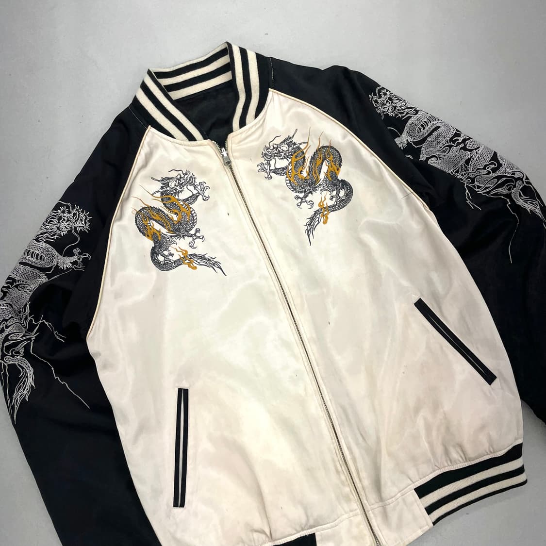 카라쿠리 타마시 드래곤 용 자수 오리엔탈 리버시블 스카쟌 자켓 상품이미지4