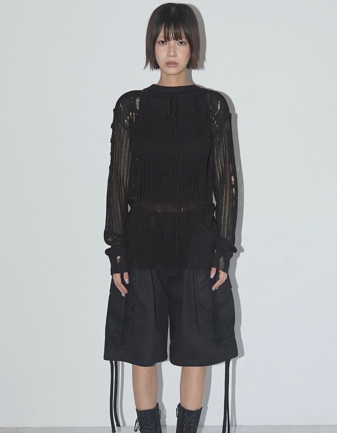 데미지 니트 롱슬리브 (BLACK) F25QB089 상품이미지4