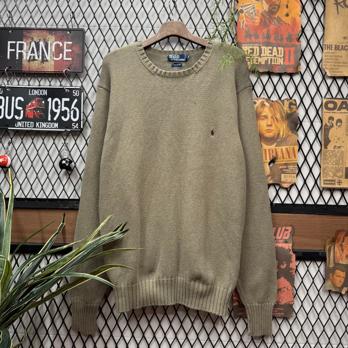 폴로 랄프로렌 니트 스웨터 버건디 포니 로고 포인트 라이트 카키 상품이미지1