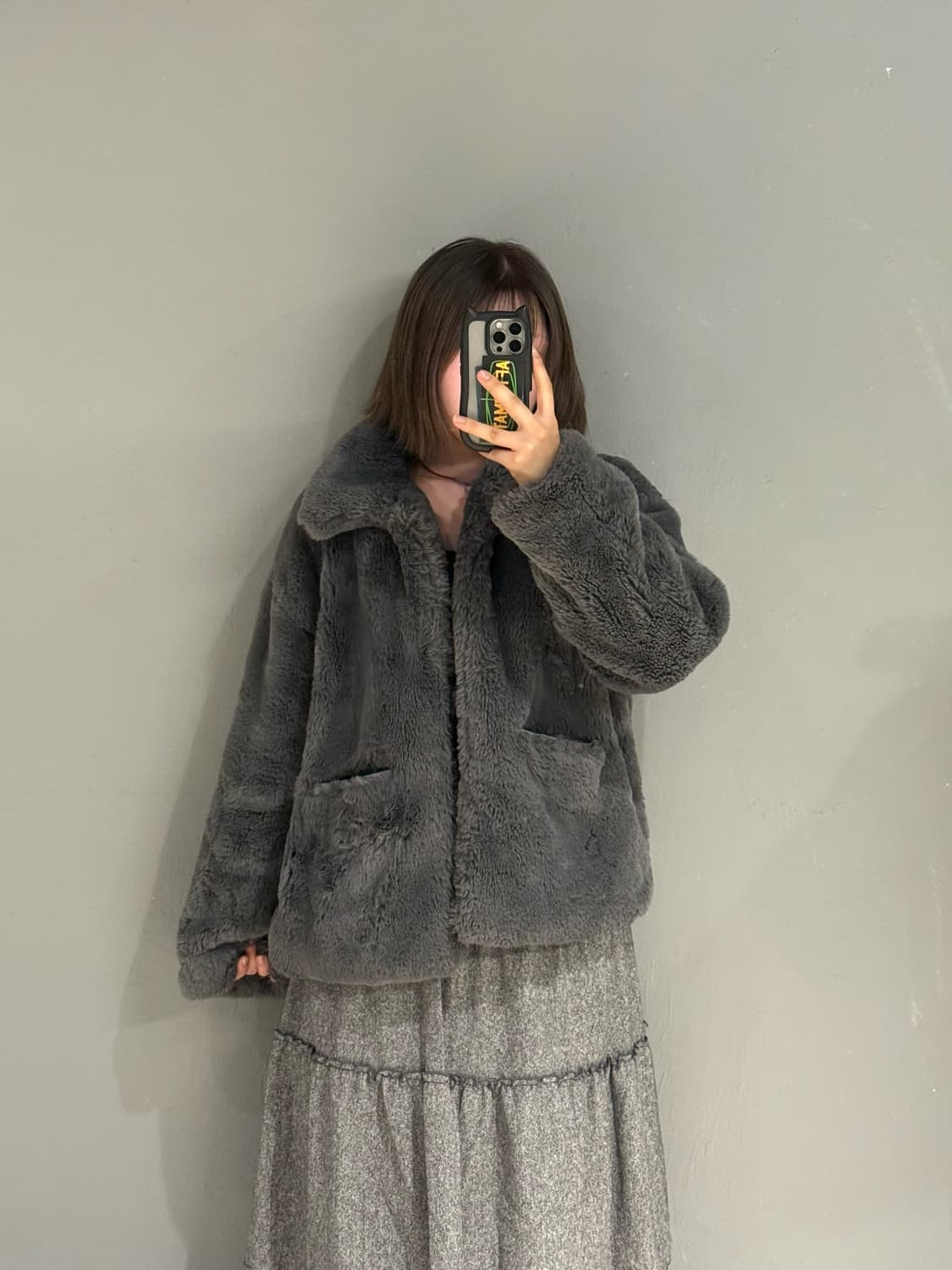 grayish blue pocket eco fur jk 상품이미지2