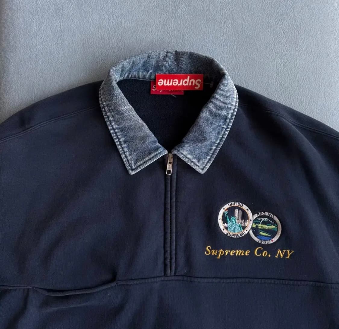 [L] 슈프림 23ss 데님카라 하프집 맨투맨 상품이미지1