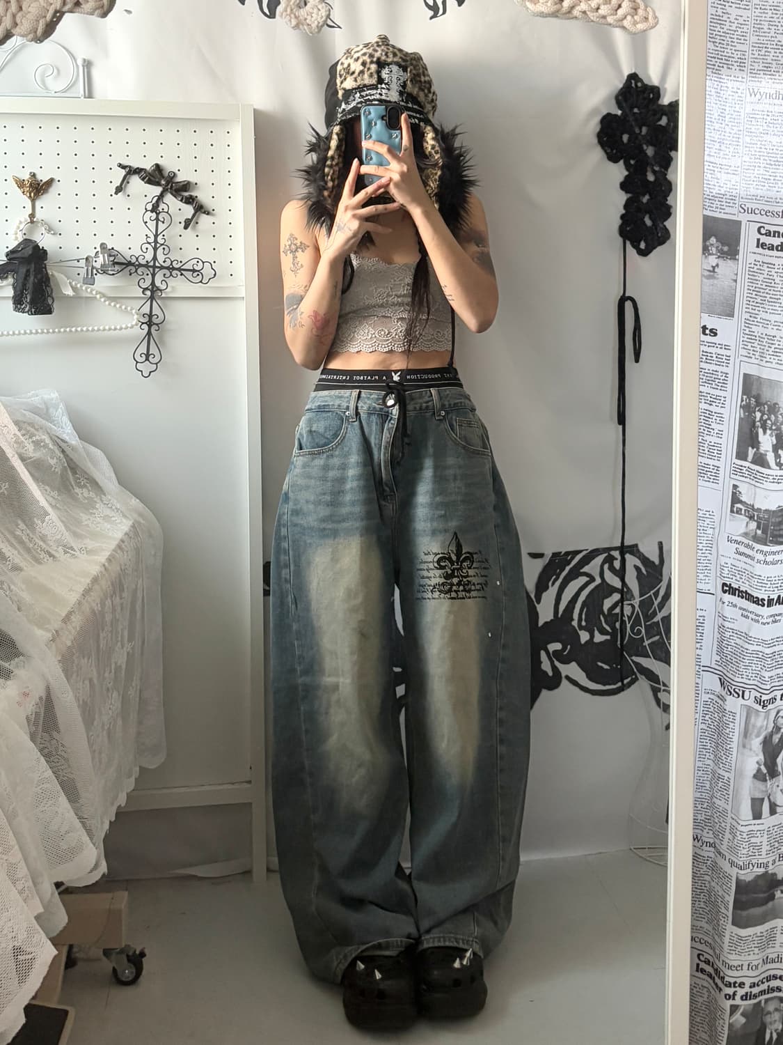 • denim hurt printed wide pants  상품이미지7