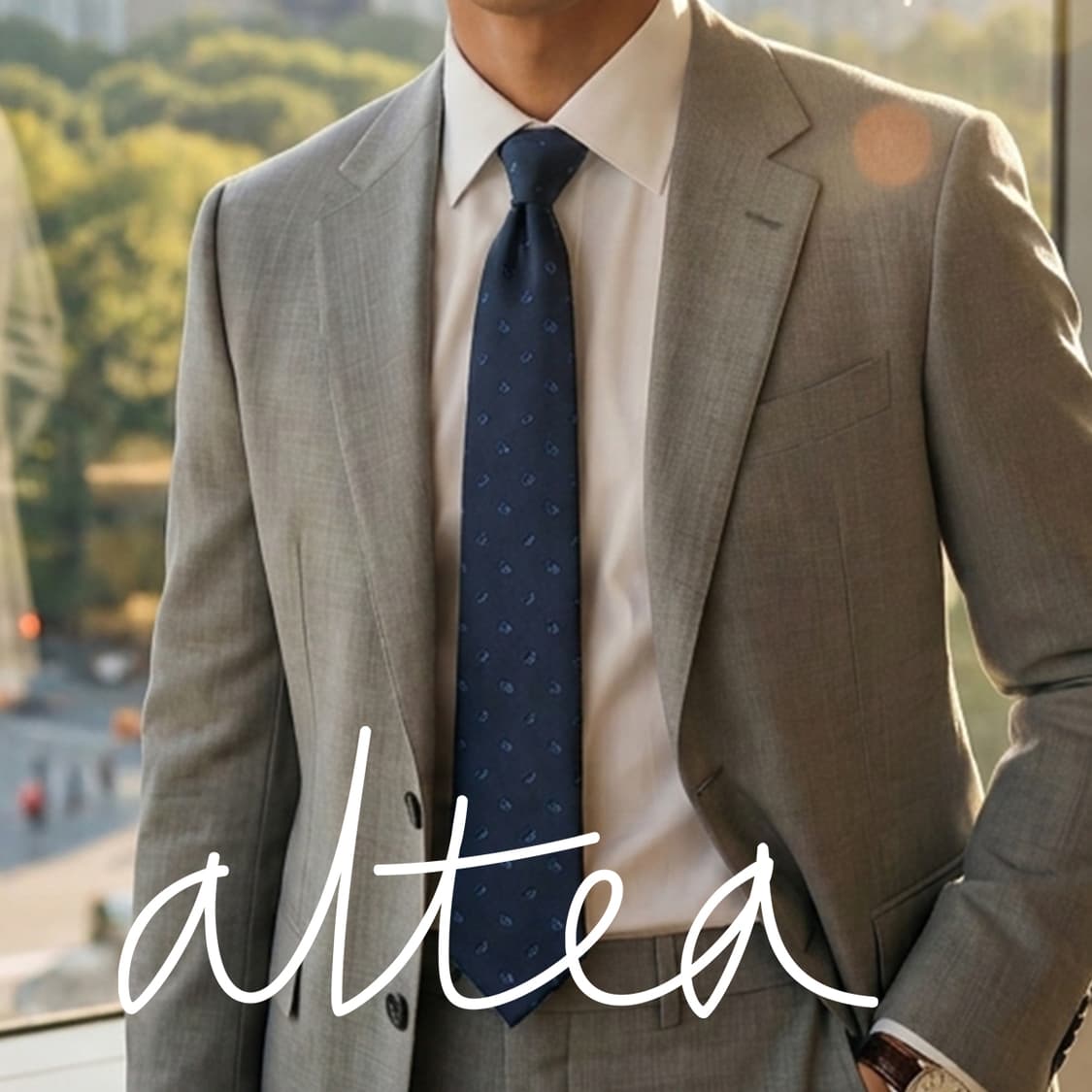 알테아 실크 네이비 자카드 패턴 넥타이 9cm A+등급 K2526 상품이미지1