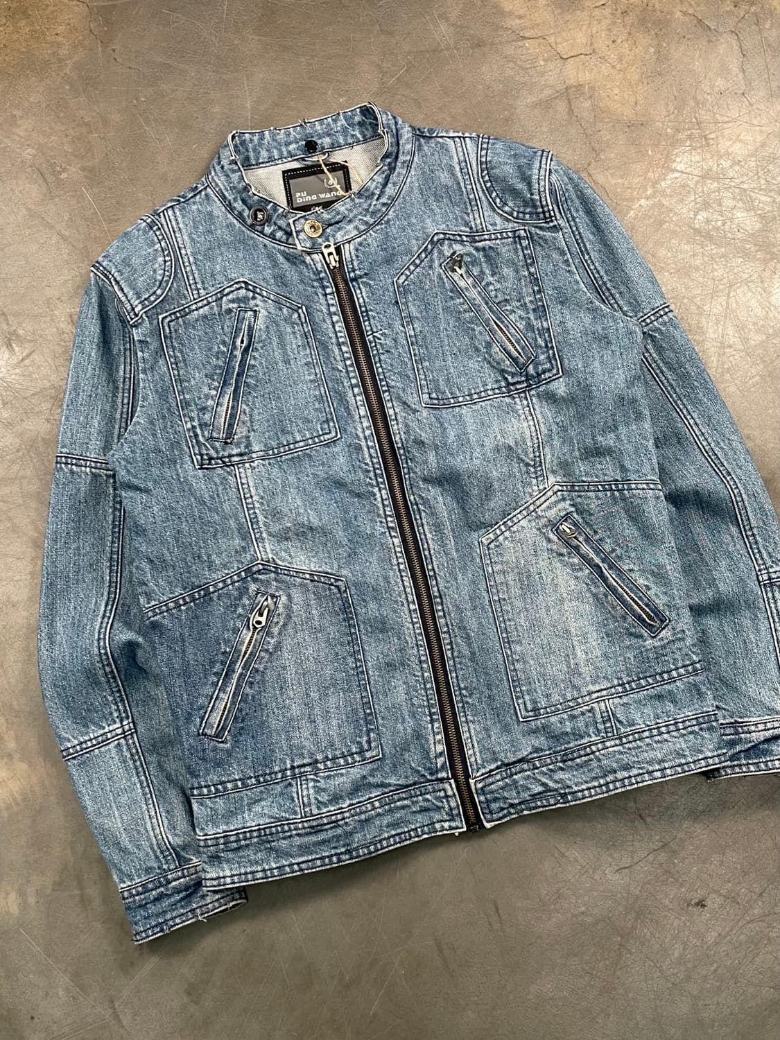 빈티지 데님 워싱 바이커 자켓 상품이미지2