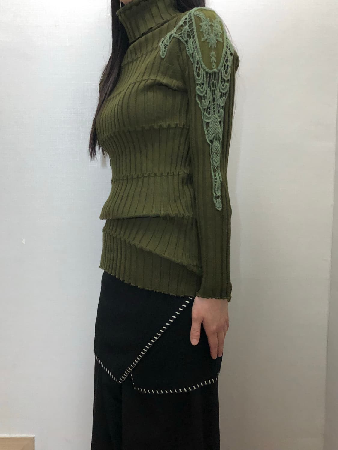 빈티지 카키 레이스 니트 상품이미지1