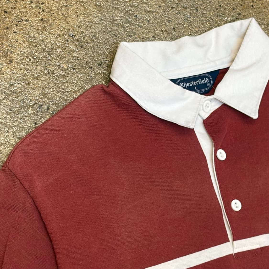 90s Made in USA 빈티지 헤비코튼 스트라이프 배색 럭비티 상품이미지4