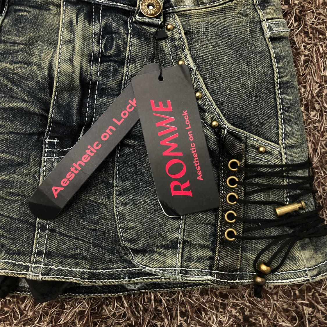 새상품 롬위 퍼 포켓 데님 미니 스커트 S 상품이미지2