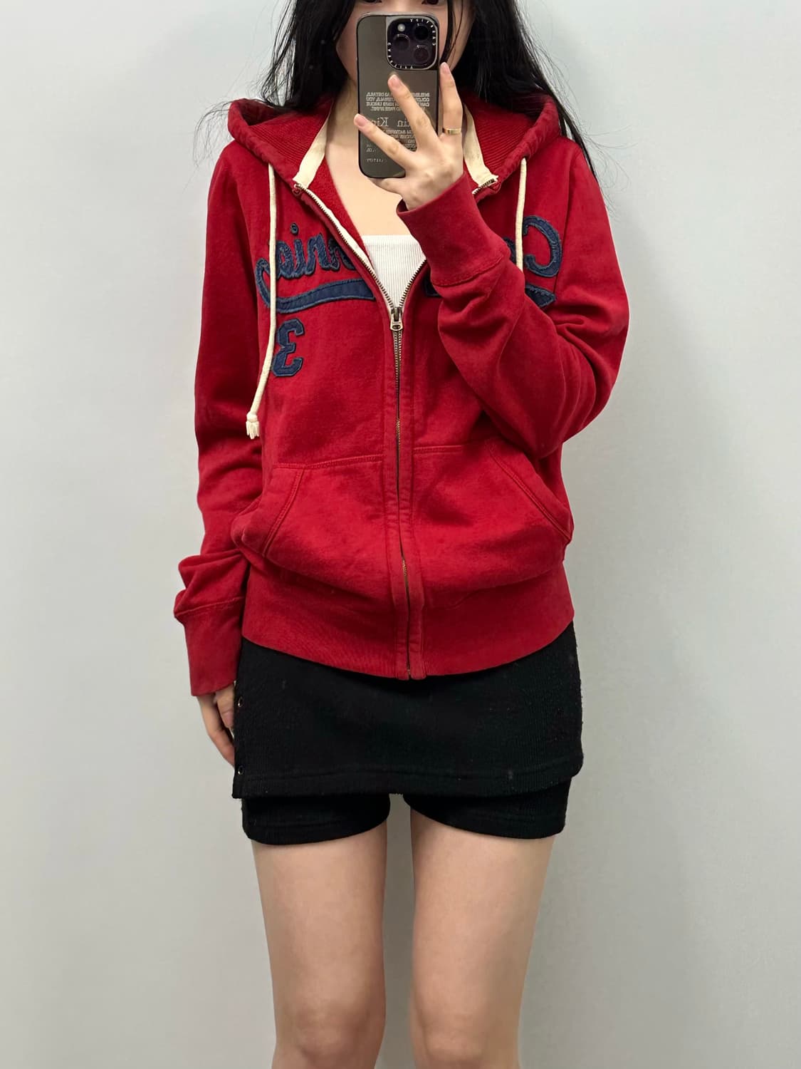 후아유 y2k 와투케 레드 후드집업 상품이미지1