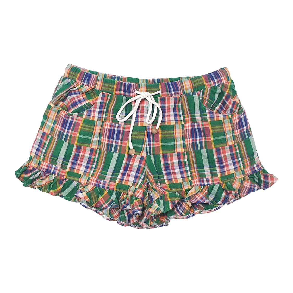 체크 프릴 숏팬츠 그린 상품이미지1