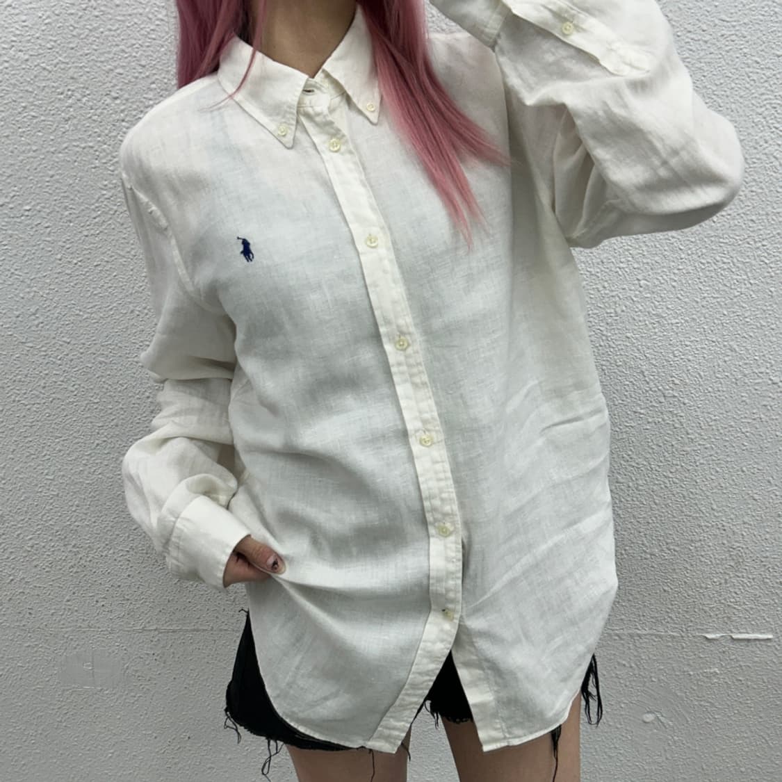 폴로 랄프로렌 네이비포니 화이트 린넨 셔츠 L 상품이미지1