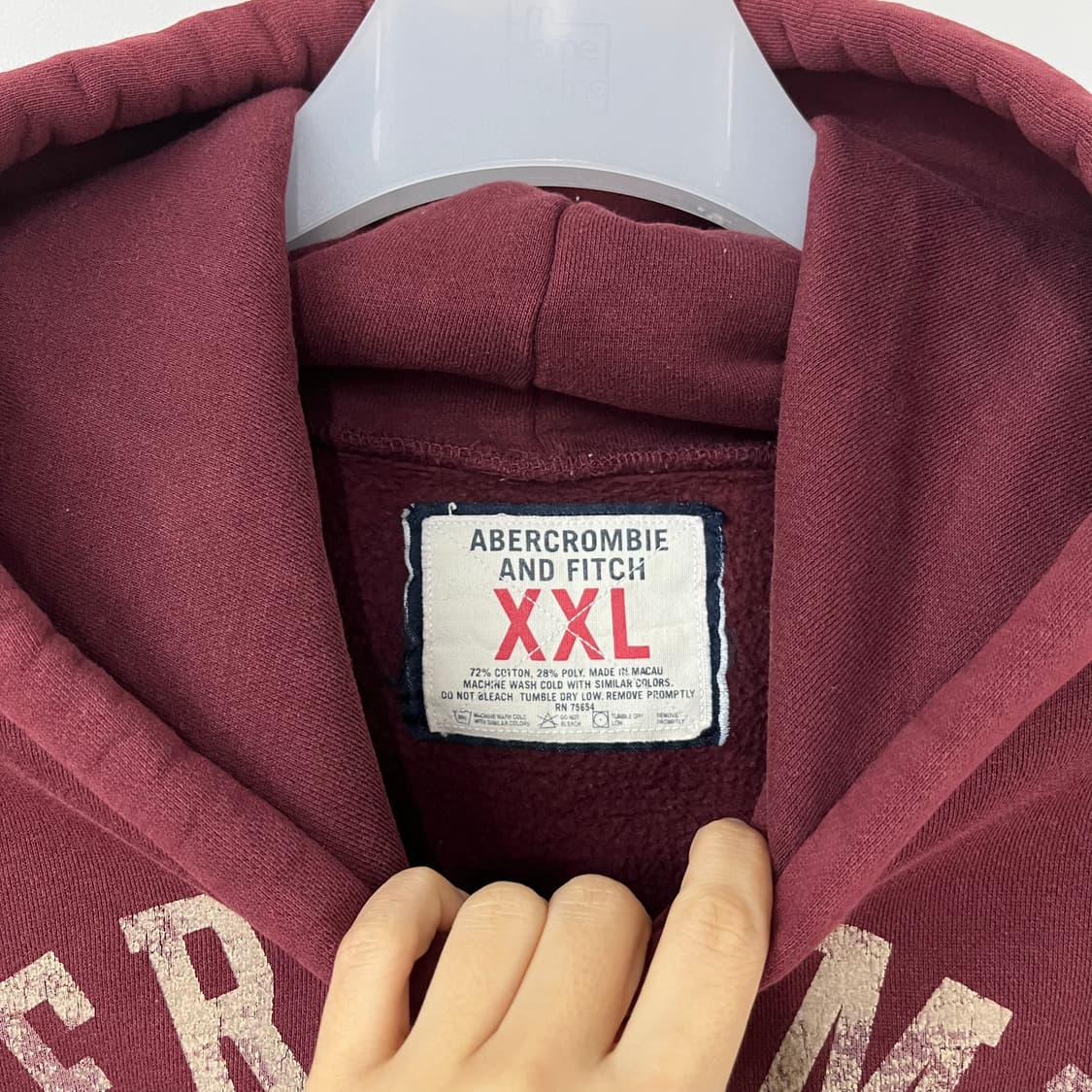 아베크롬비 빅로고 버건디 후드티 상품이미지5