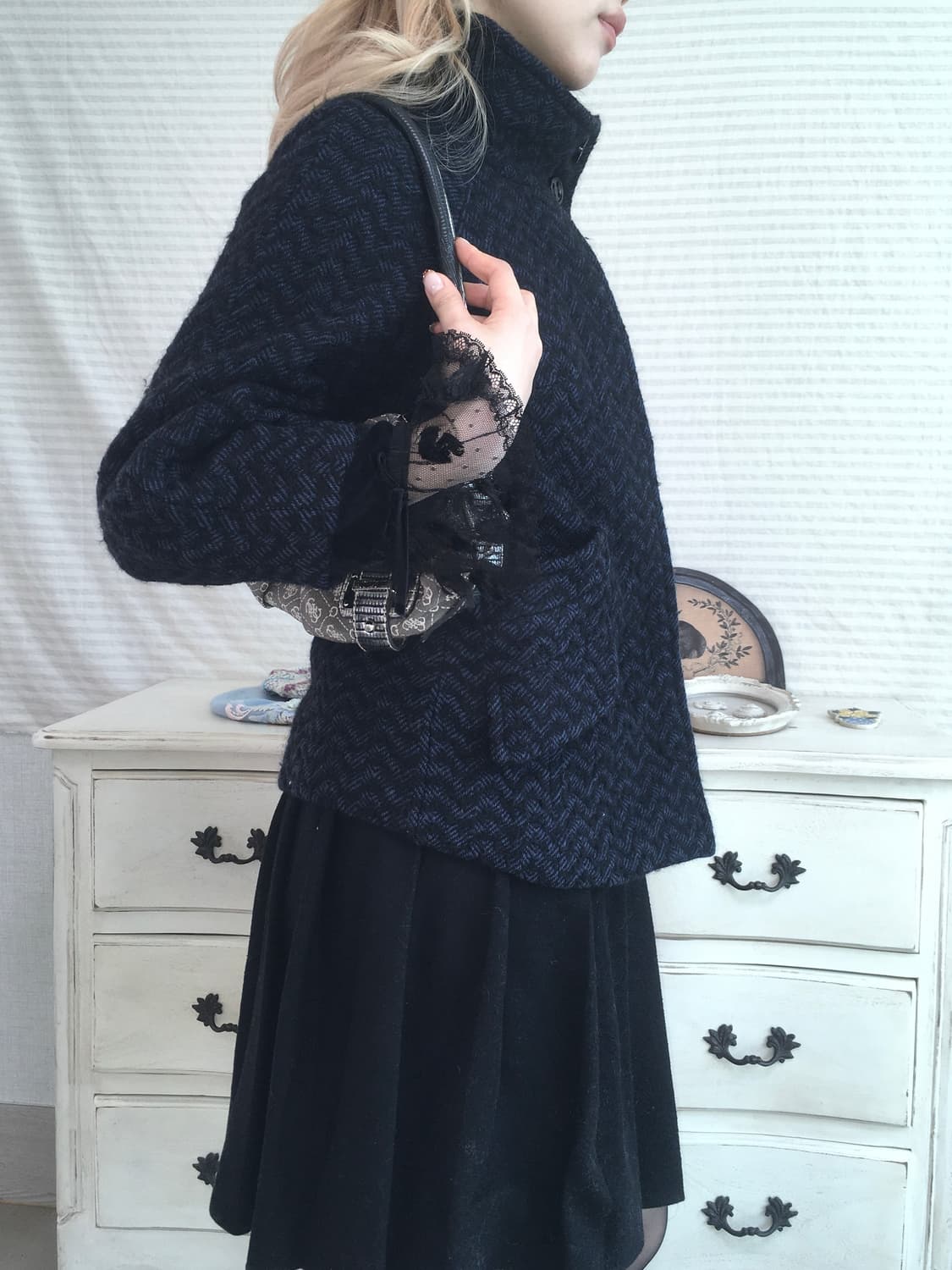 max&co blue herringbone half coat 상품이미지3